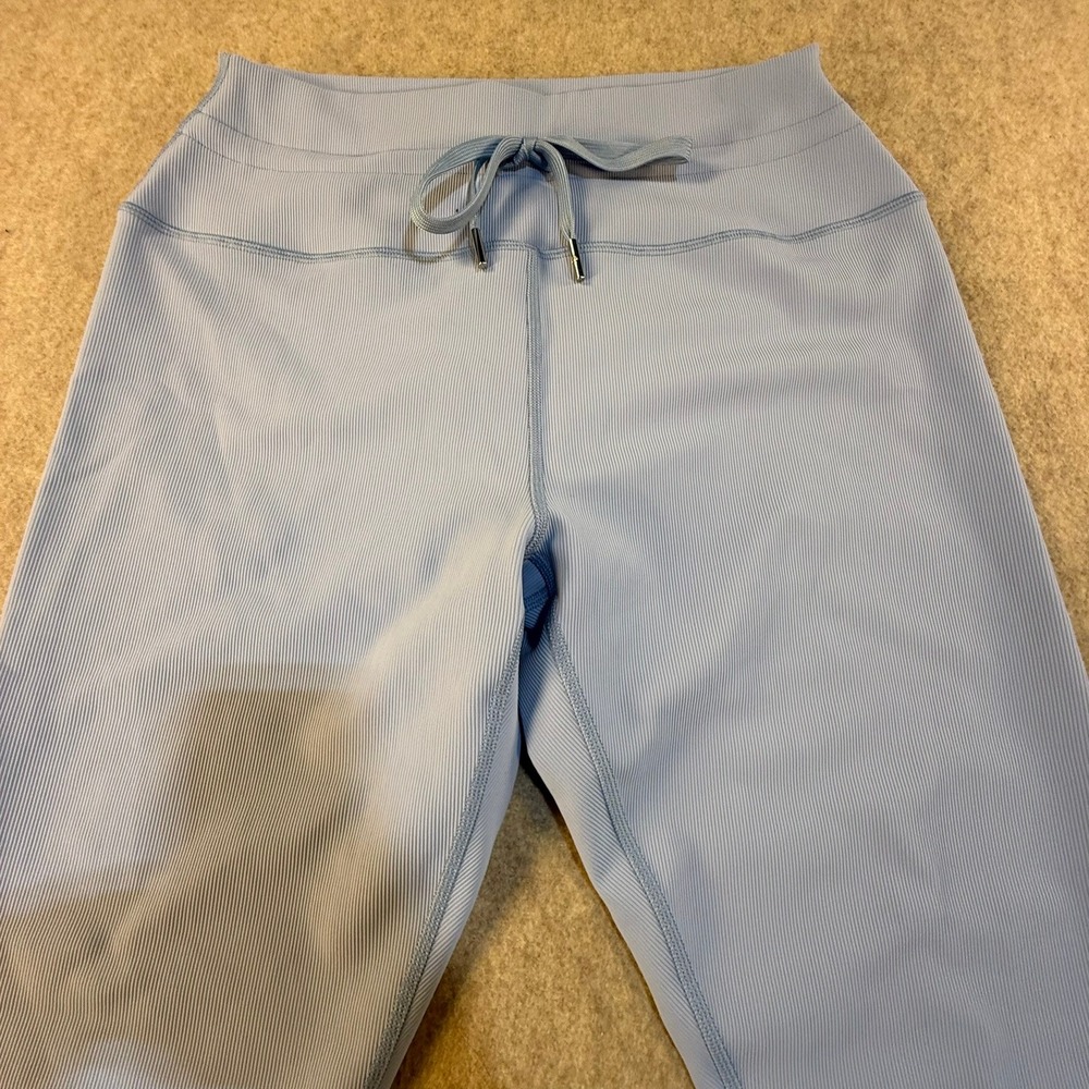 Greyson Clothiers Ribbed High Waisted Leggings Light Blue Drawstring NWT Size L - Picture 4 of 11
